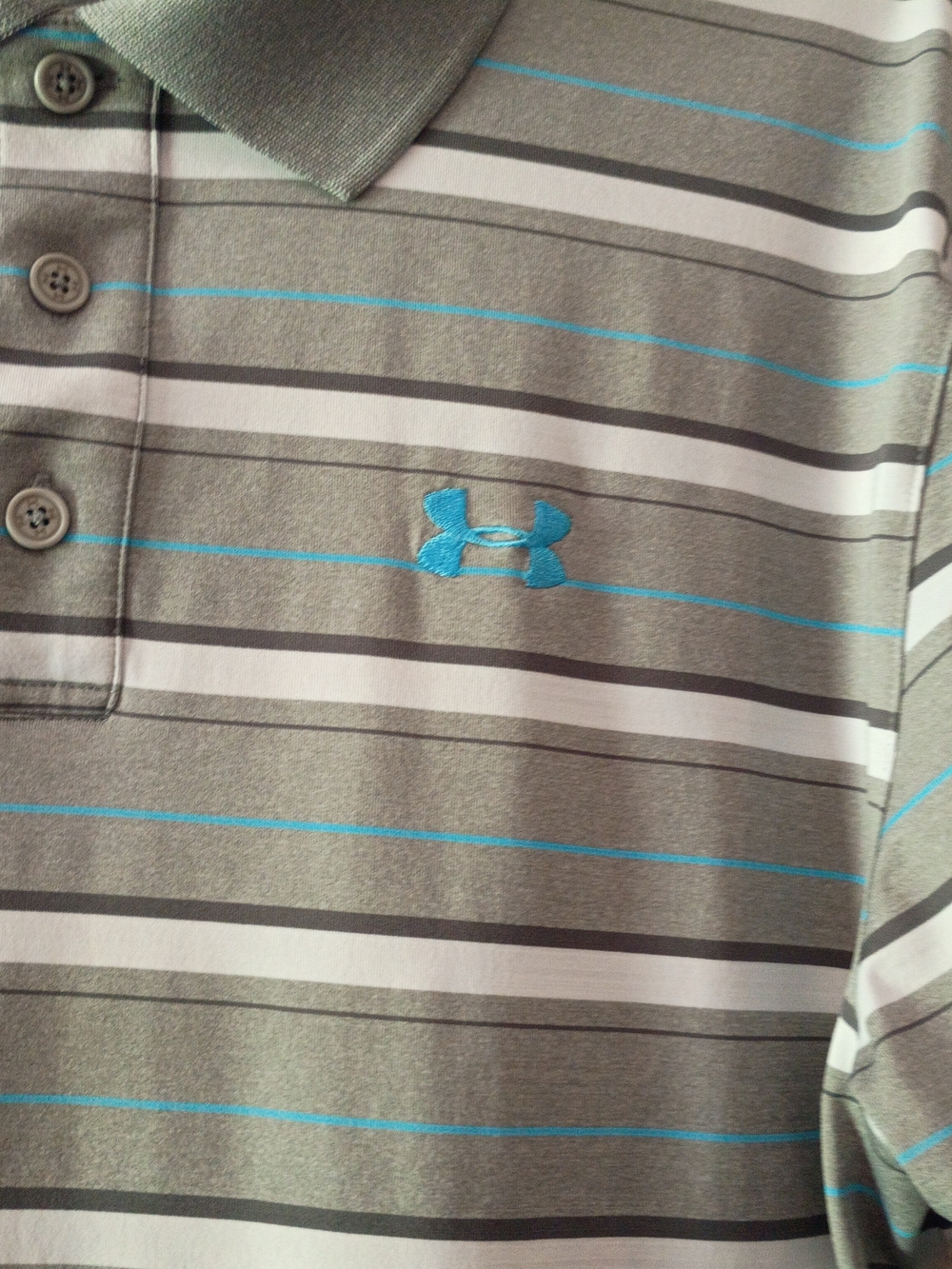 Under Armour Men's Gray Stripe Polo with Blue Accent